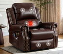 Ebello Power Recliner Chair, Breathable PU Leather Recliner with Massage and Heat USB &Type-C Port, Overstuffed Reclining Sofa with Rivets for Living Room, Dark Brown