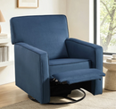 Ebello Swivel Push Back Recliner Chair, Manual Overstuffed Soft Velvet Wingback Reclining Chair for Living Room, Apartment (Blue)