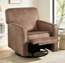 Ebello Swivel Push Back Recliner Chair, Manual Overstuffed Soft Velvet Wingback Reclining Chair for Living Room, Apartment (Brown)