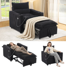 Ebello 3-in-1 Convertible Corduroy Sleeper Sofa Bed with Phone Holders & USB Ports, Pull Out Bed, Adjustable Backrest, Easy Assembly, 1-Seat(Black)
