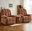 Ebello Wide Extra Large Microfiber Chenille Electric Lift Recliner Chair with Heat, Massage, Overstuffed Armrest and Backrest for Living Room, Brown(Set of 2)