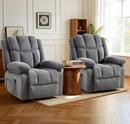 Ebello Wide Extra Large Microfiber Chenille Electric Lift Recliner Chair with Heat, Massage, Overstuffed Armrest and Backrest for Living Room, Brown(Set of 2)