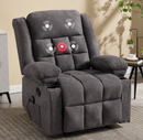Ebello Manual Recliner Chair with Massage & Heat, Soft Fabric Recliner Chair with Cup Holders and Side Pockets for Living Room, Gray