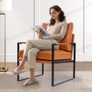 Ebello Modern Armchair with Metal Frame,Leather Arm Chair Plush Upholstered Accent Chair for Living Room, Bedroom, or Office(Max 300lbs,Orange)