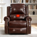 Ebello Power Recliner Chair, Overstuffed Reclining Sofa with Rivets, Breathable PU Leather Recliner with Massage and Heat USB &Type-C Port for Living Room, Dark Brown