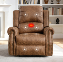 Ebello Power Recliner Chair, Overstuffed Reclining Sofa with Rivets, Breathable PU Leather Recliner with Massage and Heat USB &Type-C Port for Living Room, Brown