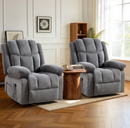 Ebello Wide Extra Large Microfiber Chenille Electric Lift Recliner Chair with Heat, Massage, Overstuffed Armrest and Backrest for Living Room, Gray(Set of 2)