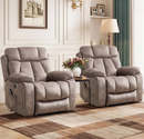 Ebello 40.5" Wide Extra Large Microfiber Electric Heated Massage Lift Recliner Living Room Chair with Cup Holder & USB, Light Brown(Set of 2)