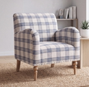Ebello Classic Plaid Accent Chair, Upholstered Striple Reading Armchair with Nailhead Trim & Wood Legs for Living Room, Bedroom, White Blue