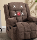 Ebello Manual Recliner Chair with Massage & Heat, Soft Fabric Recliner Chair with Cup Holders and Side Pockets for Living Room, Brown