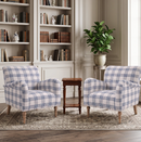 Ebello Classic Plaid Accent Chair with Nailhead Trim & Wood Legs, Upholstered Reading Armchair for Living Room, Bedroom, White Blue (2 Pack)