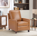 Ebello Genuine Leather Push Back Recliner, Upholstered Wingback Reclining Chair with Nailhead Trim & Wood Legs for Living Room, Apartment (Brown)