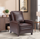 Ebello Genuine Leather Push Back Recliner, Upholstered Wingback Reclining Chair with Nailhead Trim & Wood Legs for Living Room, Apartment (Dark Brown)
