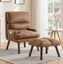 Ebello Adjustable Backrest Accent Chair, Modern Velvet Lounge Chair with Ottoman & Side Pockets for Living Room Bedroom, Brown