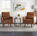 Ebello Set of 2 Accent Chair Modern PU Leather, Cozy Reading Armchair, Wood Legs-Wood Grain, for Adult, Retro Brown