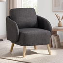 Ebello Accent Chair, Linen Fabric Modern Armchair with Curved Wraparound Armrests, Removable Back Cushion & Solid Wood Tapered Legs for Living Room,Gray