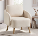 Ebello Accent Chair, Linen Fabric Modern Armchair with Curved Wraparound Armrests, Removable Back Cushion & Solid Wood Tapered Legs for Living Room,Beige