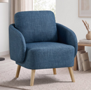 Ebello Accent Chair, Linen Fabric Modern Armchair with Curved Wraparound Armrests, Removable Back Cushion & Solid Wood Tapered Legs for Living Room,Blue
