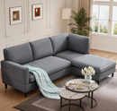 Ebello 3-Seat L-Shaped Sectional Sofa, Fabric Upholstered with Chaise for Apartment Living Room, Grey