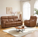 Ebello 4-Seater Power Genuine Leather Recliner Sofa Set, Reclining Chair and 3-Seater Couch with Cup Holders and USB Ports for Living Room, Home Theater (Light Brown)
