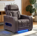 Ebello Dual Motor Power Recliner, Faux Leather Home Theater Reclining Chair with Adjustable Headrest, LED Light, Cup Holders & Arm Storage, Brown