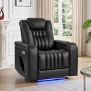Ebello Dual Motor Power Recliner, Faux Leather Home Theater Reclining Chair with Adjustable Headrest, LED Light, Cup Holders & Arm Storage, Light Black
