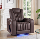 Ebello Dual Motor Power Recliner, Faux Leather Home Theater Reclining Chair with Adjustable Headrest, LED Light, Cup Holders & Arm Storage,Light Brown