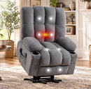 Ebello Power Lift Recliner Chair, Heavy Duty Reclining Chair for Elderly with Heated, Massage, Cup Holder, Overstuffed Backrest for Living Room, Gray