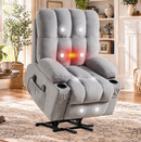 Ebello Power Lift Recliner Chair, Heavy Duty Reclining Chair for Elderly with Heated, Massage, Cup Holder, Overstuffed Backrest for Living Room, Light Gray