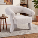 Ebello Barrel Accent Chair, Modern Chenille Fabric Armchair with Solid Wood Legs, Curved Backrest, Easy Assembly for Living Room Bedroom, Beige