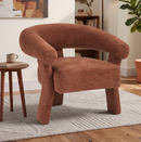 Ebello Barrel Accent Chair, Modern Chenille Fabric Armchair with Solid Wood Legs, Curved Backrest, Easy Assembly for Living Room Bedroom, Orange