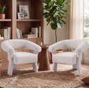 Ebello 2-piece Barrel Accent Chairs, Modern Chenille Fabric Armchair with Solid Wood Legs, Curved Backrest, Easy Assembly for Living Room Bedroom, Beige