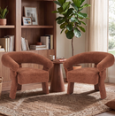 Ebello 2-piece Barrel Accent Chair, Modern Chenille Fabric Armchair with Solid Wood Legs, Curved Backrest, Easy Assembly for Living Room Bedroom, Orange