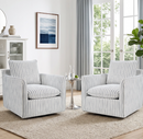 Ebello 360° Swivel Chair with Thick Padded Backrest Cushion – Fabric Square Accent Chair for Living Room, Bedroom, Office – Fully Assembled, Light Blue Stripe,Set of 2