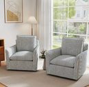 Ebello 360° Swivel Chair with Thick Padded Backrest Cushion – Fabric Square Accent Chair for Living Room, Bedroom, Office – Fully Assembled, Blue Stripe,Set of 2