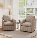 Ebello 360° Swivel Chair with Thick Padded Backrest Cushion – Fabric Square Accent Chair for Living Room, Bedroom, Office – Fully Assembled, Brown Stripe,Set of 2