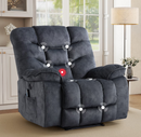 Ebello 41" Electric Massage Recliner with Heat, Power Reclining Chair with USB Charging & Side Pockets, Overstuffed Breathable Fabric Single Recliner for Living Room, Greenish Gray