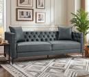 Ebello 83" Wide Deep-Seat Faux Leather Sofa, Button-Tufted 3 Seater Sofa Couch with Soft Cushions & Metal Frame, Easy-Care Look Couch for Living Room, Black
