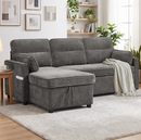 Ebello L Shaped Sectional Sleeper Sofa Bed with Pull Out Bed,Convertible Sofa Couch with Storage Chaise & USB Ports, 3-Seat Reversible Couch for Living Room, Light Gray