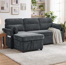 Ebello L Shaped Sectional Sleeper Sofa Bed with Pull Out Bed,Convertible Sofa Couch with Storage Chaise & USB Ports, 3-Seat Reversible Couch for Living Room, Blue Gray