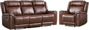 EBELLO Brown Recliner Sofa Set, Manual Recliner Chair and 3-Seater Reclining Sofa, Mid-Century Modern Faux Leather Living Room Furniture Suite (Brown)