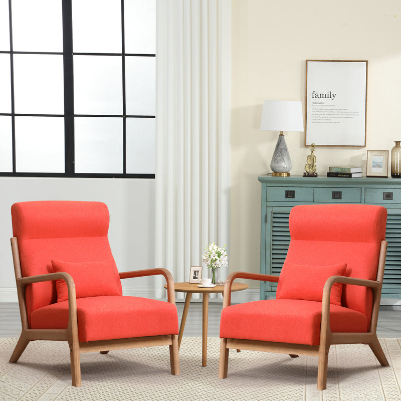 Bonzy Home Mid Century Modern Accent Chair Set of 2 with Wood Frame, Upholstered Armchair for Living Room Bedroom Apartment, Easy Assembly, Orange