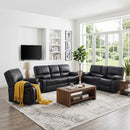 Bonzy Home Faux Leather Recliner Sofa Set, 3-Piece Manual Reclining Living Room Set with Contrast Stitching & Cup Holders, Black