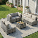 Ebello 7-Piece Modular Conversation Set, Outdoor Patio Sectional Sofa with Glass Coffee Table, Rattan Garden Furniture, GLG(Light Gray)