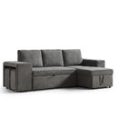 Ebello 4-in-1 Futon Sofa Bed, Chenille Modular L-Shaped Sectional Sofa with Pullout Bed, Movable Ottoman & Hidden Storage for Living Room, Gray