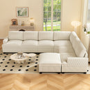 Ebello 7-Piece Modular Sectional Sofa Set, Corduroy Convertible L-Shaped Couch with Multifunctional Storage Ottoman & Side Table for Large Living Room, Beige