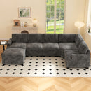 Ebello 6-Piece Modular Sectional Sofa Set, Corduroy Convertible L-Shaped Couch with Multifunctional Storage Ottoman & Side Table for Large Living Room, Gray