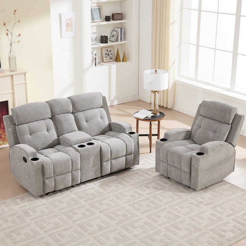 Bonzy Home Manual Recliner Sofa Set – Fabric Reclining Living Room Furniture with Single Recliner Chair & Loveseat Recliner Sofa