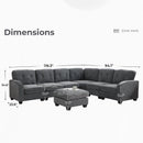 Ebello 6-Seater Oversized Sectional Sofa, L-Shaped Couch with Overstuffed Cushions & Movable Ottoman for Living Room, Apartment, Dark Gray