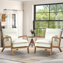 Bonzy Home Mid-Century Modern Accent Chair with Wood Frame, Upholstered Reading Armchair with Waist Cushion, Double Padded Side Chair for Living Room, Beige